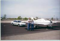 A Piper Cherokee Arrow on the tarmac in April 1999, a month before the airport's closing. By this time many offices had already been cleared out. (Photo courtesy of Alex Mollen)