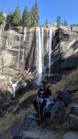 Coppertone stops for a rest and photo with Vernal Falls.